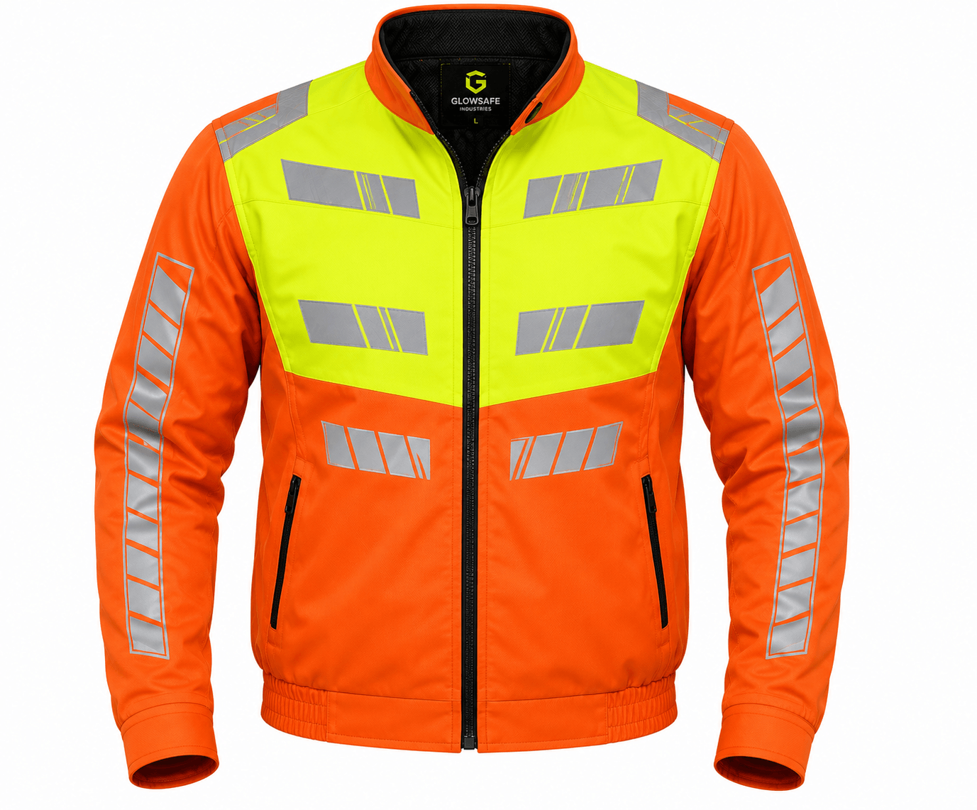Enterprise worker in Glowsafe reflective safety jacket on construction site — industrial PPE manufacturer Delhi NCR